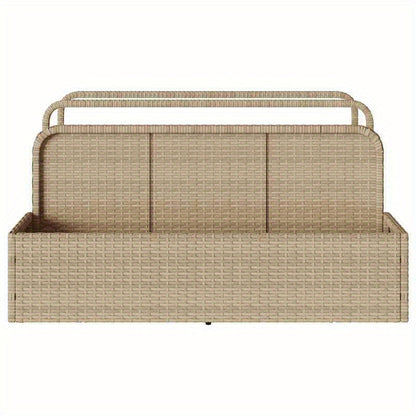 Beige Poly Rattan Pool Storage Container, 110x100x57cm, Patio Organizer, Garden Container, Woven Texture, Stylish Container, Lightweight Storage, Durable Rattan, Decorative Organizer, Wicker Bin, Pool Owners, Patio Lovers, Bo