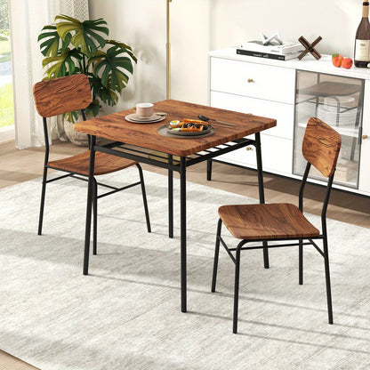 Compact Eettafel Set – Eetkamerset – Keukentafel Met Stoelen – Ontbijttafel – Inklapbare Stoelen – Met Opbergplank – Metaal En MDF – Ruimtebesparend Design