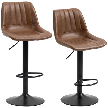 Barkruk – Barstoel – Keukenstoel – Bistrostoel – Counterstoel – Verstelbare Zithoogte 91-111 cm – Bruin Kunstleer Met Stalen Frame