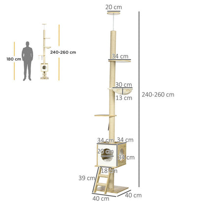 Cat Tree, 49cm, Sisal Scratching Post, Ball Run, Play Ball, Spring, 4-in-1 Design, Oak, White Cat climbing frame, cat tree, cat jumping platform, multifunctional cat tree, cat toy, duplex cat bed, Pet Play Tower, Feline Enric