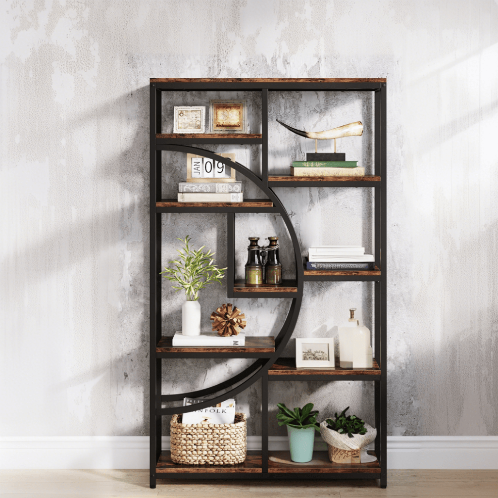 5-Tier Industrial Bookcase with 9 Open Shelves - Freestanding Heavy-Duty Hardwood-like Construction, Painted Modern Farmhouse Style Storage Shelf, Easy Assembly Space-Saving Vertical Design for Home Office, Living Room, Bedro