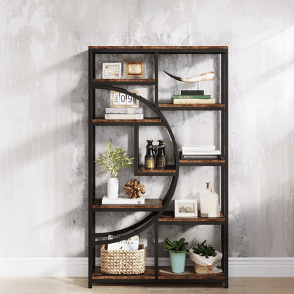 5-Tier Industrial Bookcase with 9 Open Shelves - Freestanding Heavy-Duty Hardwood-like Construction, Painted Modern Farmhouse Style Storage Shelf, Easy Assembly Space-Saving Vertical Design for Home Office, Living Room, Bedro