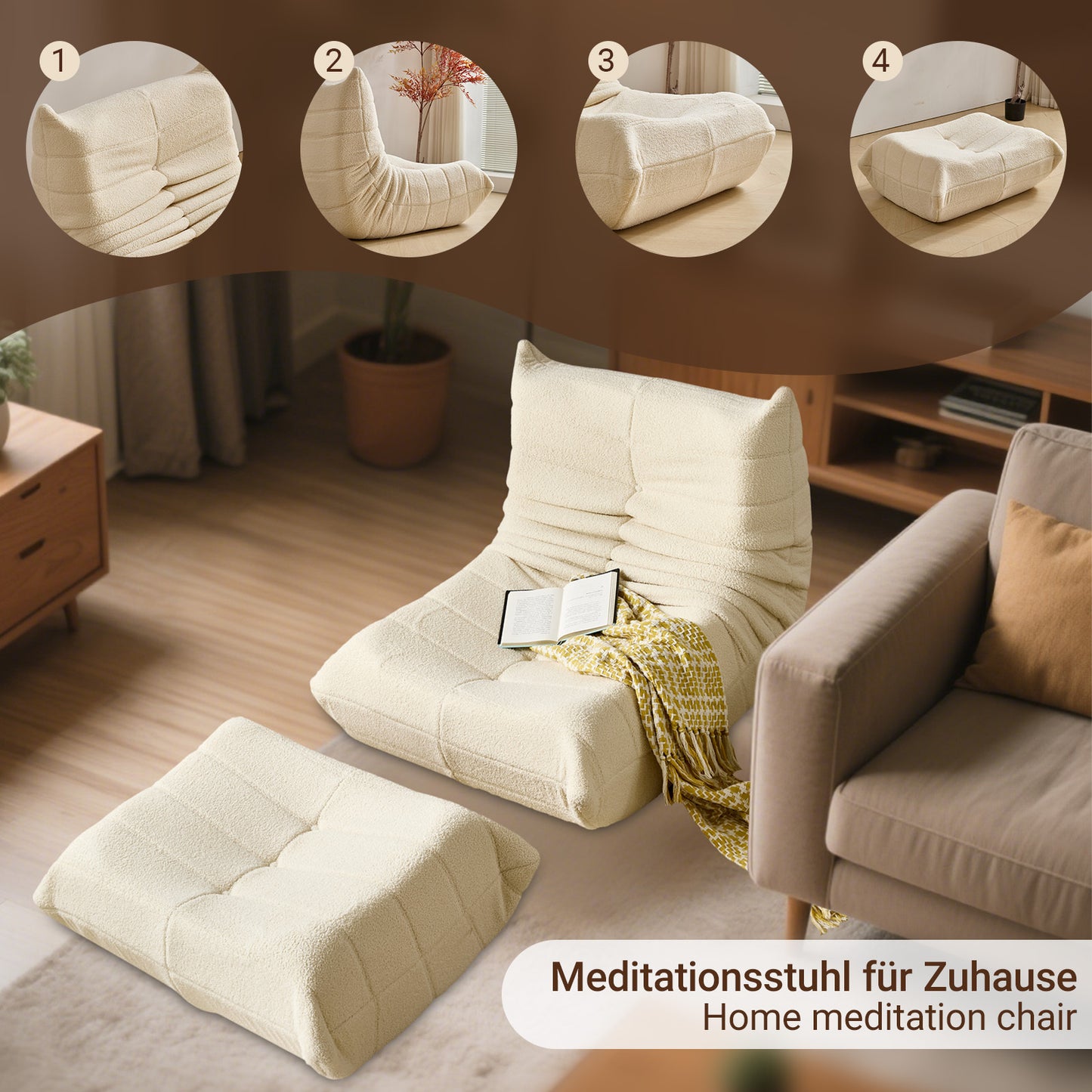 Relaxation Armchair Sofas with Removable Backrest And Seat Cushions, Lazy Sofa Indoor Seat Cushions with Comfortable, Extra Thick Padding for Bedroom, Living Room, White, Green.