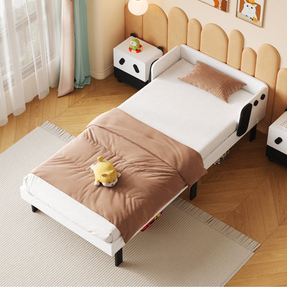 Eenpersoonsbed – Kinderbed – Jongensbed – Meisjesbed – Enkelbed – Compact Design – Massief Dennenhout – 90x200 cm – Hondenkop Hoofdbord – Orthopedische Lattenbodem – Wit