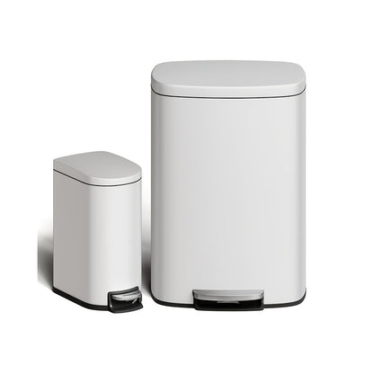 50 L and 10 L Rustproof Trash Can Combo Set | Stainless Steel Garbage Can with Lid, Step-on Bin with Inner Bucket, Rear Handle, Varnished Finish, 408 Stainless Steel - Towallmark
