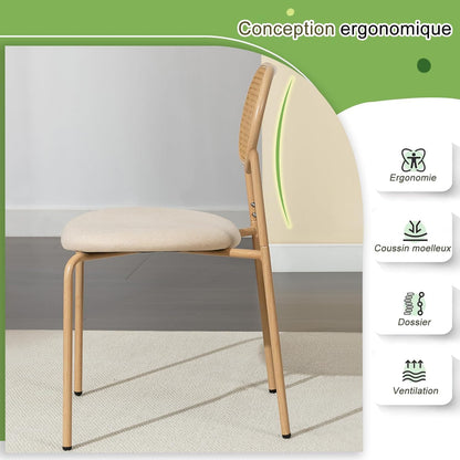Eetkamerstoel – Stoel – Kuipstoel – Keukenstoel – Set Van 2 – Rattan Rugleuning – Metalen Frame – Zachte Velvet Zitting – Max. Draagvermogen 150 kg