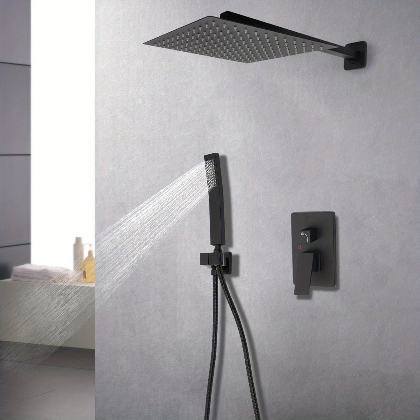 Doucheset – Regendouche – Douchekraan – Douchekop – Handdouche – Inbouw – Mat Zwart – Vierkante 30 cm Stortdouche – Dubbele Knoppen