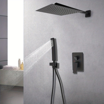 Doucheset – Regendouche – Douchekraan – Douchekop – Handdouche – Inbouw – Mat Zwart – Vierkante 30 cm Stortdouche – Dubbele Knoppen