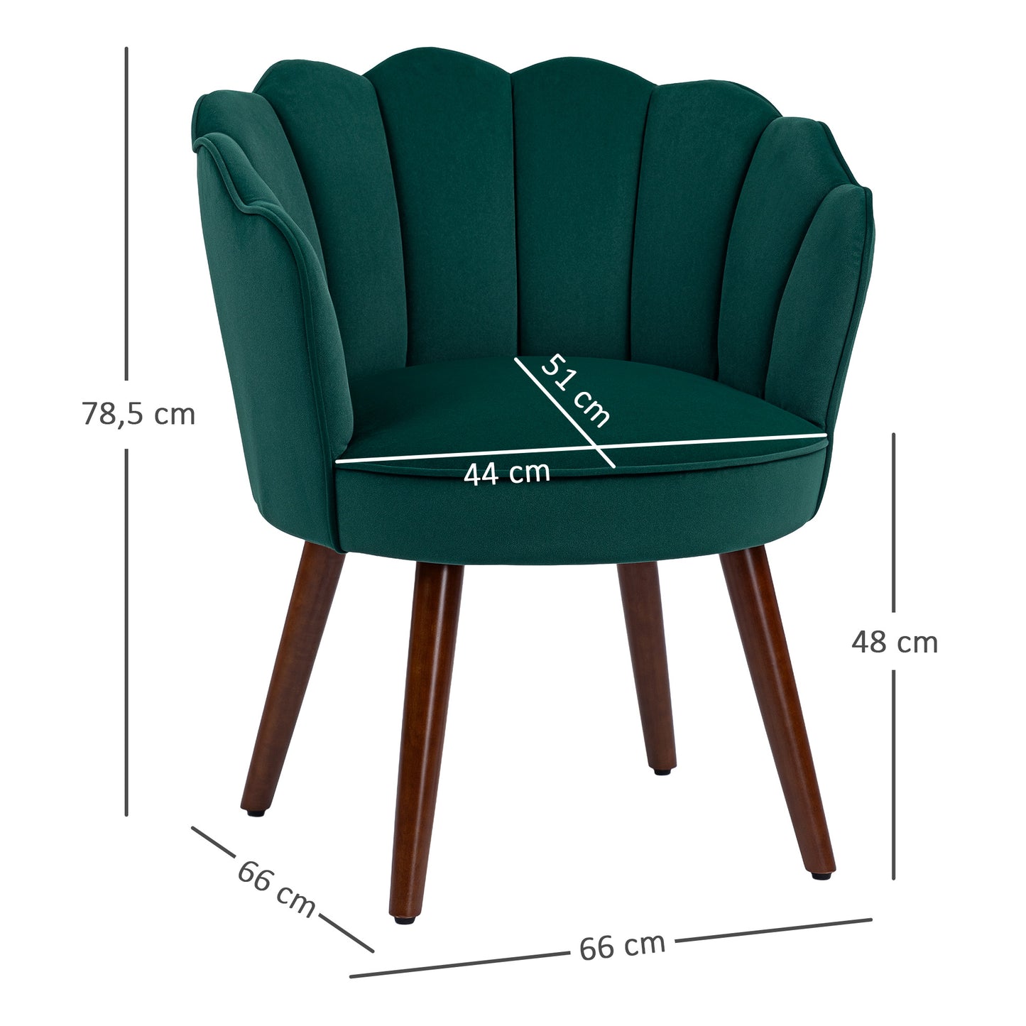 Fauteuil – Relaxstoel – Leunstoel – Lounge Stoel – Zetel – Fluwelen Bekleding – Houten Poten – 66x66x78,5 cm – Groene Schelpvormige Rugleuning