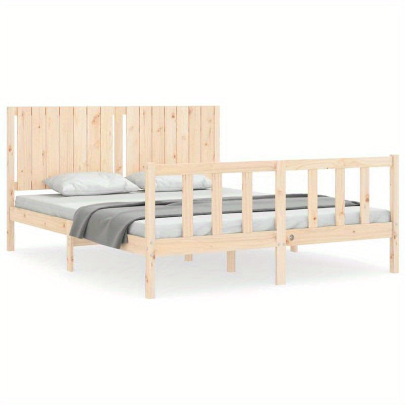 Contemporary Wooden Bed Frame 160x200cm - Solid Pine, Removable & Durable, Easy Assembly, Minimalist Design with Headboard & Footboard, Perfect for Modern Bedroom Decor, Bedroom Furniture, Sleek Headboard, Sturdy Construction
