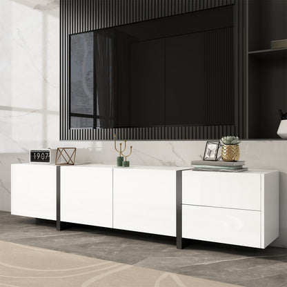 TV-meubel – Mediameubel – Tv-kast – Tv-dressoir – Wit hoogglans – Met Zwarte Poten – Veel Opbergruimte – Duurzame Niet-Houten Constructie