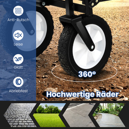 Vouwkar – Bolderkar – Trolley – Boodschappentrolley – Strandkar – 82L Opbergruimte – Roestvrij Metalen Frame – Compact Inklapbaar – Blauw