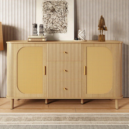 Dressoir – Opbergkast – Ladekast – Buffetkast – Commode – Modern Design – Duurzaam Materiaal – Licht Beige/Natuurlijke Bruin – Met Laden en Open Vakken – Stevige Metalen Poten