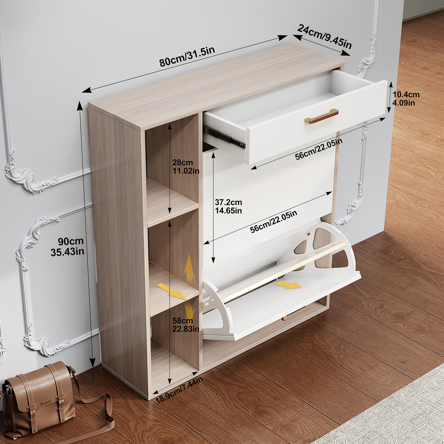 Schoenenkast – Schoenenrek – Schoenenopberger – Halmeubel – Schoenenbank – Wit Hardhout – 2 Flipladen Met Verstelbare Panelen – Geschikt Voor 12-15 Paar Schoenen
