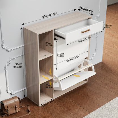 Schoenenkast – Schoenenrek – Schoenenopberger – Halmeubel – Schoenenbank – Wit Hardhout – 2 Flipladen Met Verstelbare Panelen – Geschikt Voor 12-15 Paar Schoenen