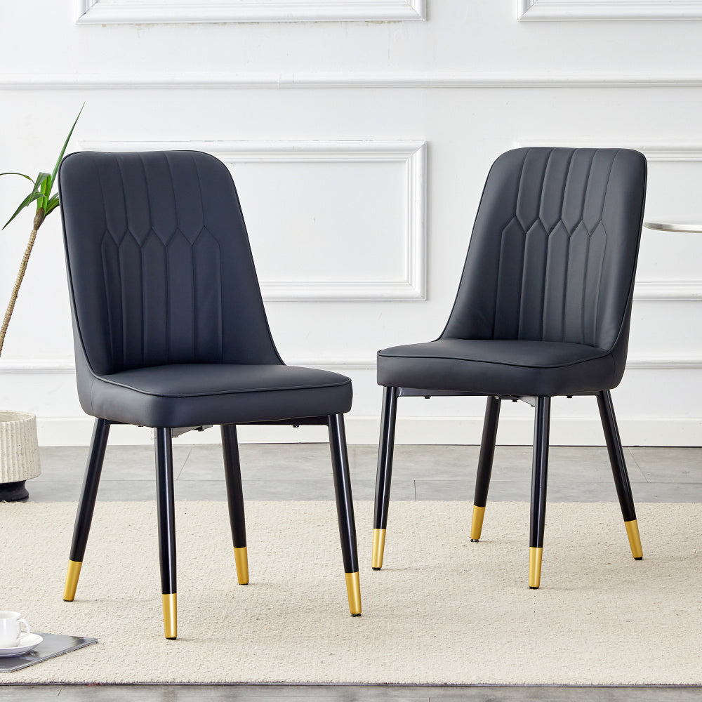 Eetkamerstoel – Stoel – Zitmeubel – Keukenstoel – Slaapkamerstoel – Set van 2 Zwart – PU Leer – Zwart Metalen Frame – Comfortabel en Duurzaam