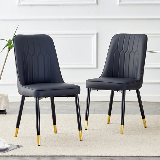 Eetkamerstoel – Stoel – Zitmeubel – Keukenstoel – Slaapkamerstoel – Set van 2 Zwart – PU Leer – Zwart Metalen Frame – Comfortabel en Duurzaam