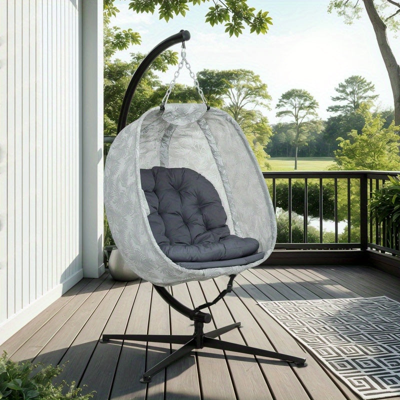 Outsunny egg -shaped hanging chair for the outdoor area foldable wall swing with a frame seat pads hammock for 1 people rock chair indoor outdoor terrace garden gray, Patio Furniture, Cozy Seating, Weatherresistant Material,
