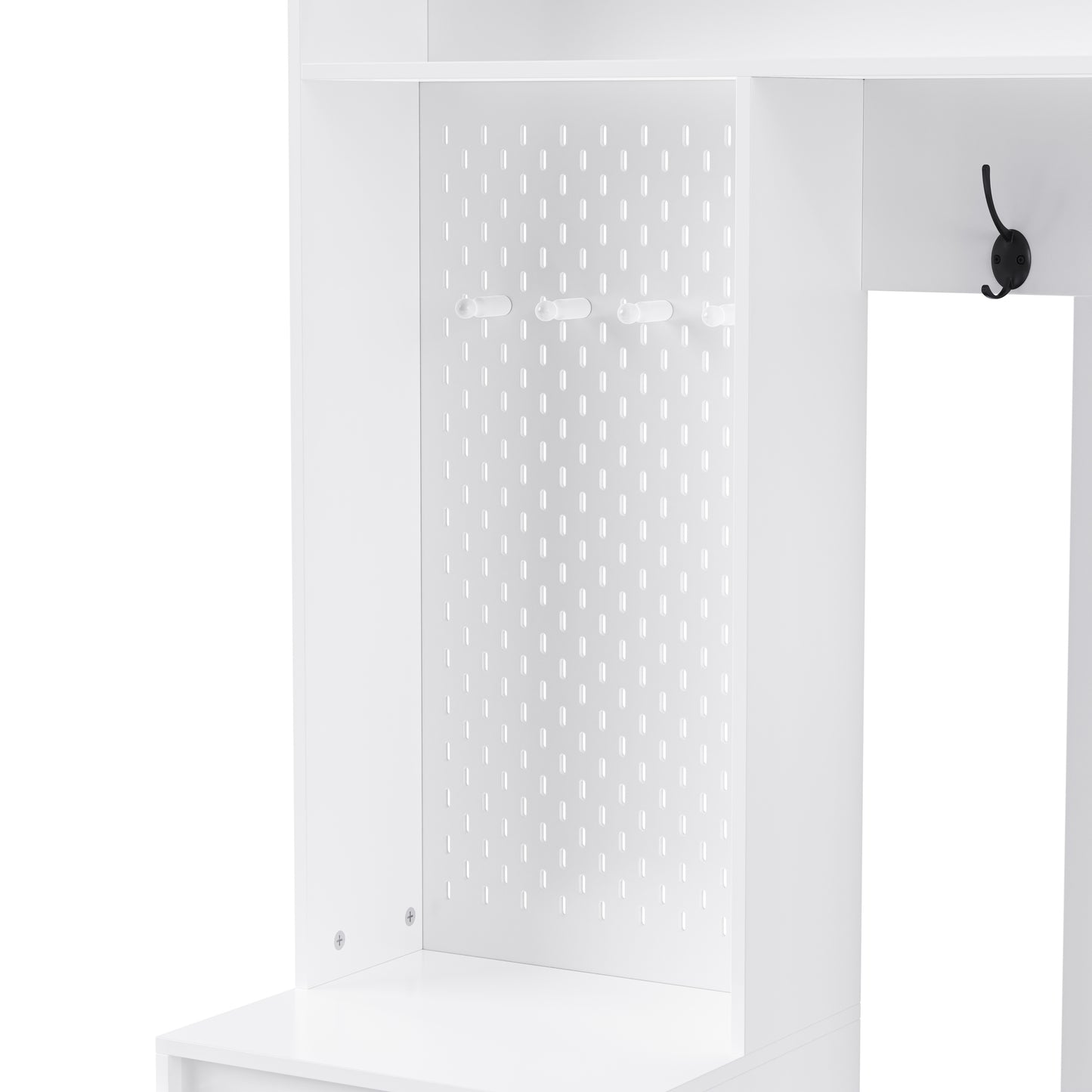 Garderobekast – Kapstok – Schoenenkast – Schoenbank – Halmeubel – 6-in-1 Multifunctioneel – MDF Wit – 100x35x180 cm – Anti-Kantel Veiligheid