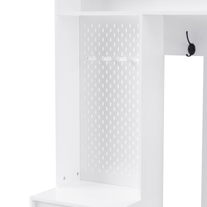 Garderobekast – Kapstok – Schoenenkast – Schoenbank – Halmeubel – 6-in-1 Multifunctioneel – MDF Wit – 100x35x180 cm – Anti-Kantel Veiligheid