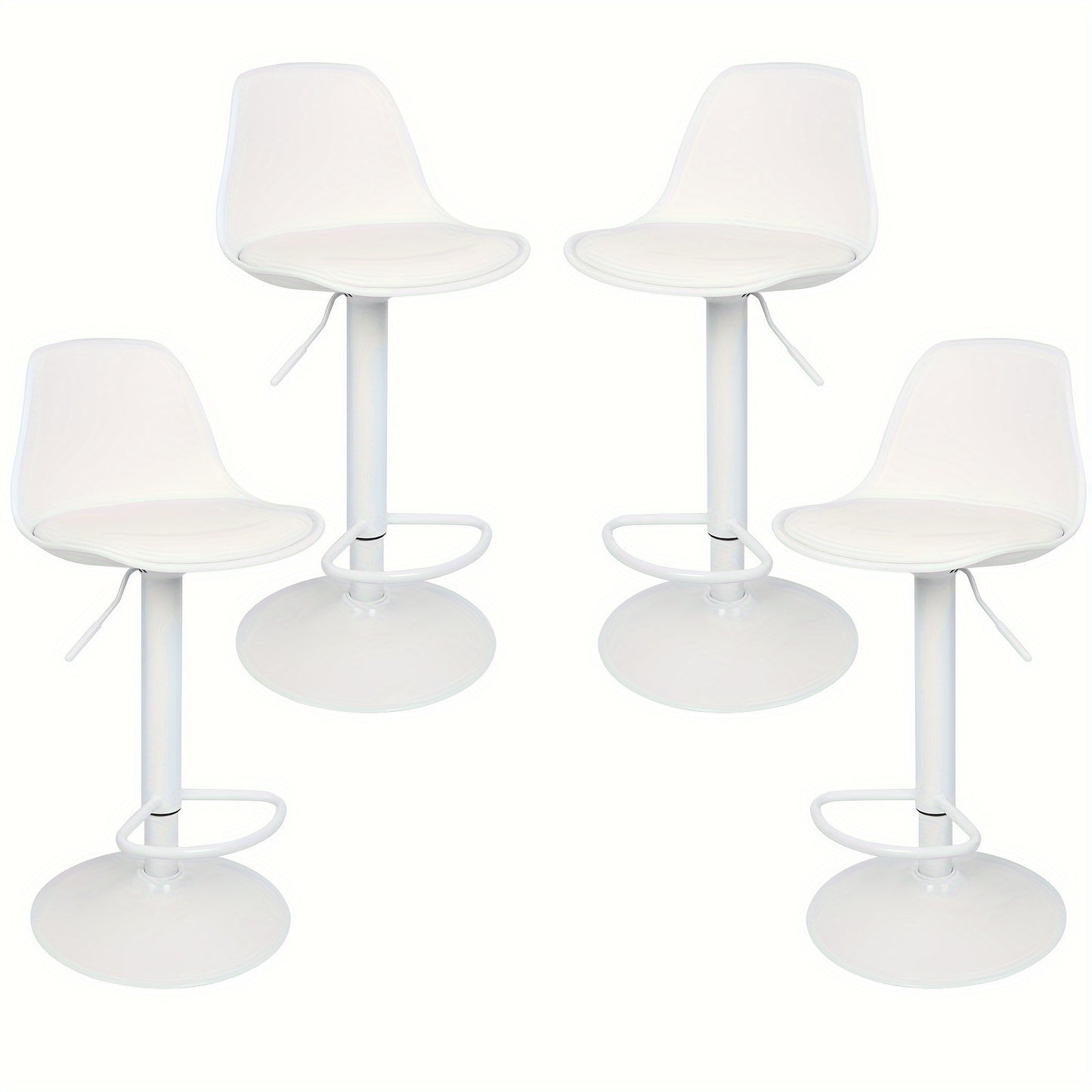 Barstoel – Barkruk – Barstoel Set – Keukenstoel – Barkrukken – Verstelbare Zithoogte 55-75 cm – Draaibaar 360° – Wit PU-leer – Metalen Frame – Set Van 4