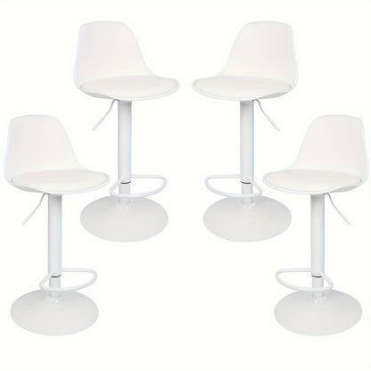 Barstoel – Barkruk – Barstoel Set – Keukenstoel – Barkrukken – Verstelbare Zithoogte 55-75 cm – Draaibaar 360° – Wit PU-leer – Metalen Frame – Set Van 4