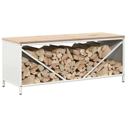 Heavy-Duty Firewood Shelf with White Wooden Plate - 100.5x35.5x40cm Large Capacity Firewood Rack, Sturdy Metal Brackets & Sturdy Base for Indoor/Outdoor Fireplace, Garden, Patio - Easy Assembly, Space-saving Design, Durable C