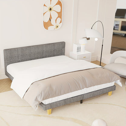 Tweepersoonsbed – Bedframe – Platformbed – Slaapbed – Lattenbodem – 160x200 cm – Gestoffeerd Linnen Hoofdbord – Stevig Metalen Frame met Houten Latten