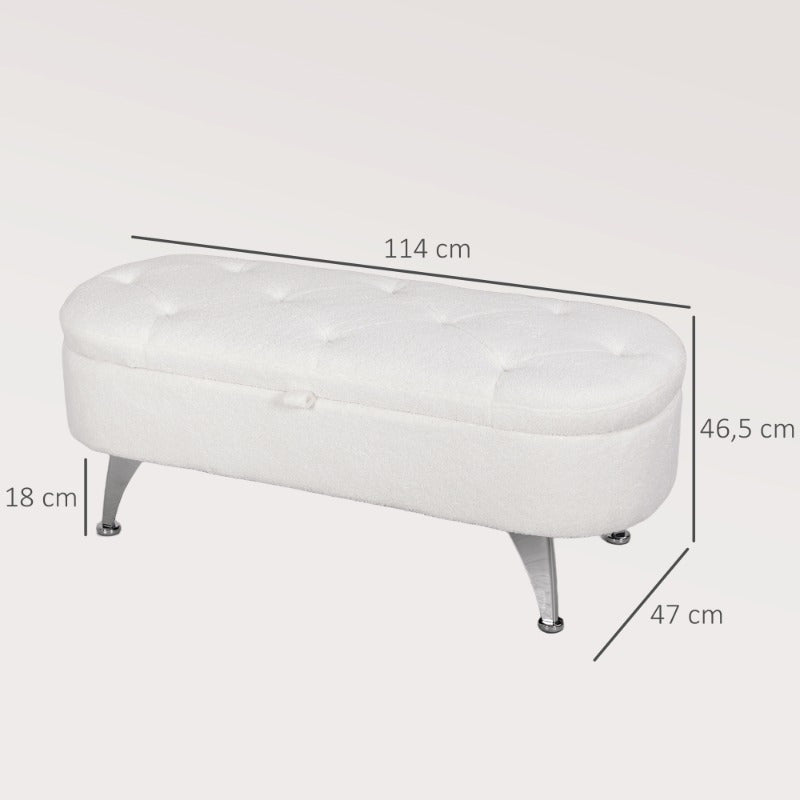 Opbergbank – Opbergbank – Zitbank Met Opbergruimte – Opbergkist – Halbank – Wit – Comfortabele Gevoerde Zitting – Stevig Metalen Frame 114x47x46,5 cm