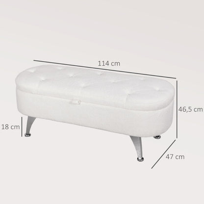 Opbergbank – Opbergbank – Zitbank Met Opbergruimte – Opbergkist – Halbank – Wit – Comfortabele Gevoerde Zitting – Stevig Metalen Frame 114x47x46,5 cm