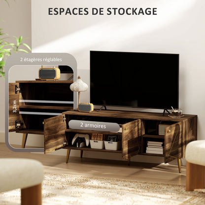 TV-Meubel – TV-Kast – Televisiekast – Mediameubel – TV-Standaard – Geschikt voor televisies tot 60 inch – Verstelbare planken met kabelbeheer – Modern bruin hout met goudkleurige stalen poten