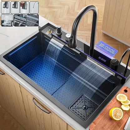Keukenspoelbak – Spoelbak – Gootsteen – Wasbak – Keukenspoelbakken – Dubbele RVS Spoelbak – Digitale Kraan Met Temperatuurweergave – Onderbouw Zonder Rand – Linker Afvoer