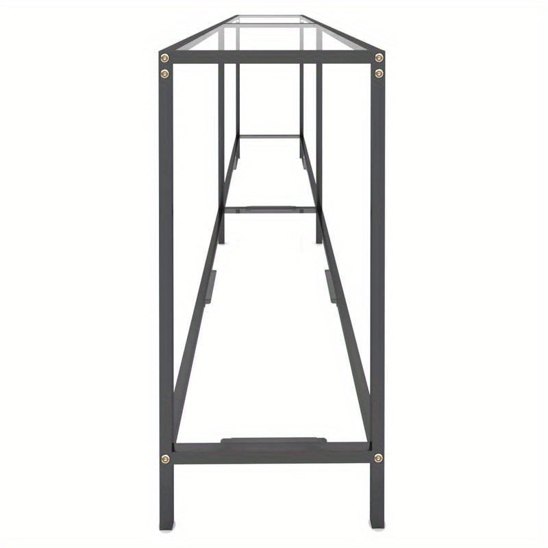 Elegant Transparent Tempered Glass Wall Table, 219.71cm x 34.8cm x 75.18cm - Sleek Modern Design with X-Shaped Metal Frame, Spacious Display Shelf for Living Room, Bedroom, Office - Minimalist & Contemporary Style, Aesthetic