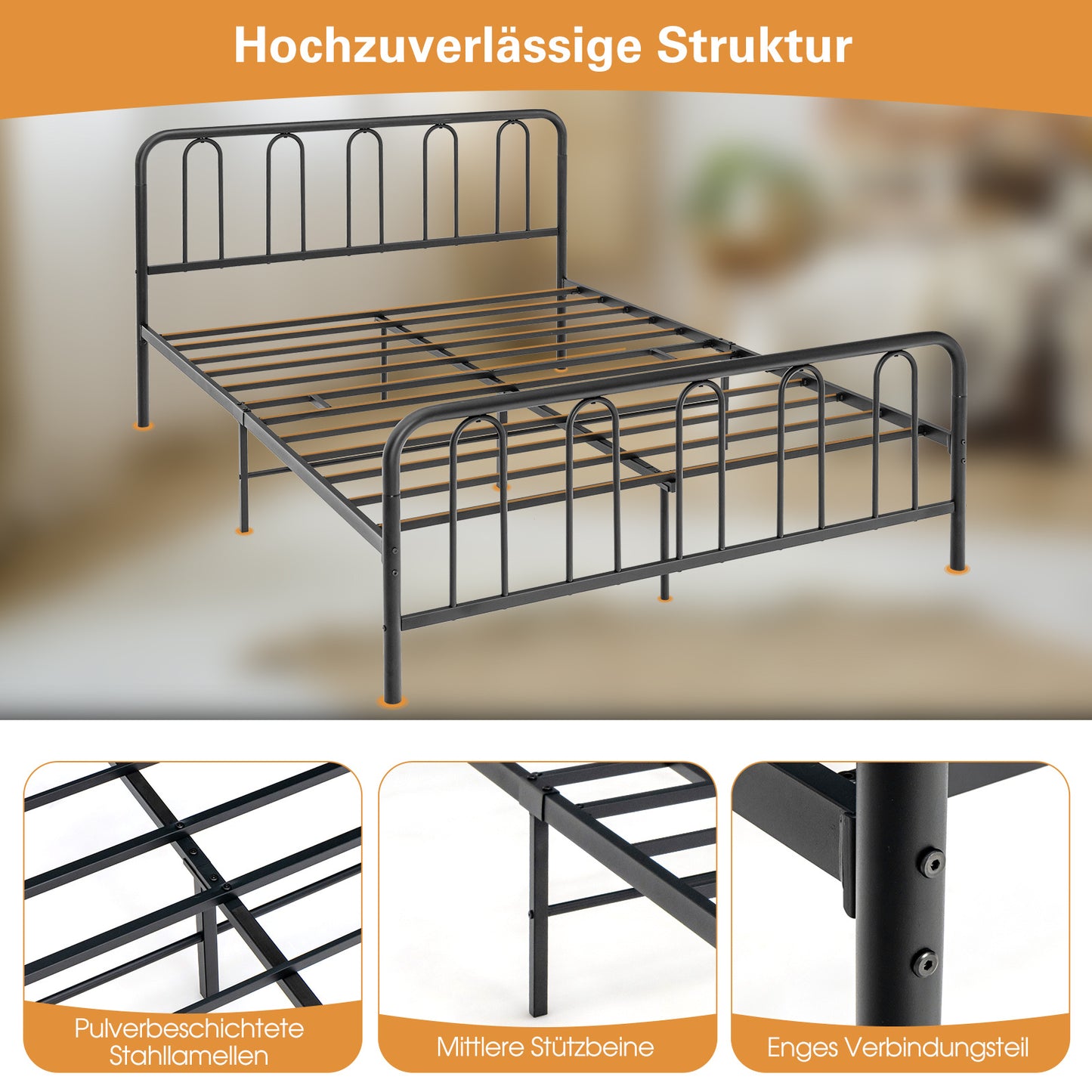 Metal Bed Frame for 200X160Cm Mattress, Double Bed Frame, Bed Frame with Slats, Metal Guest Bed Platform Bed, Without Mattress