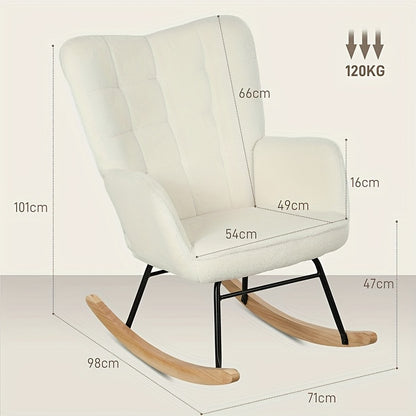 Rocking Chair, Armchair, Nursing Chair, Rocking Chair with Armrests, Padded Seat for The Living Room And Bedroom, Modern Armchair with A High Backrest, Balcony, Fabric And Wooden Runners, Load Capacity Up to 120kg, Chair Livi