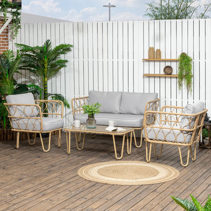 Tuinmeubelset – Tuinbank – Loungeset – Buitenmeubilair – Tuinset 4 Personen – Weerbestendig Metaal – Tempered Glass Tafelblad