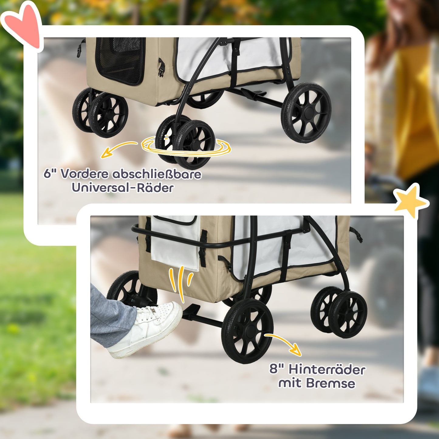 Hondenbuggy – Huisdierenwagen – Dierenwagen – Hondentrolley – Draagmand – Khaki Variant – Inklapbaar Ontwerp – Verstelbare Veiligheidshalsbanden