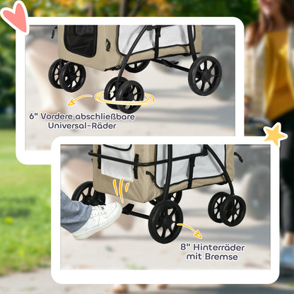 Hondenbuggy – Huisdierenwagen – Dierenwagen – Hondentrolley – Draagmand – Khaki Variant – Inklapbaar Ontwerp – Verstelbare Veiligheidshalsbanden