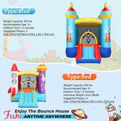 Springkussen met Glijbaan – Opblaasbaar Speeltoestel – Bouncymat – Jumping Castle – Speelkussen – Blauw – Duurzaam Polyester – Inclusief Blower en Haringen