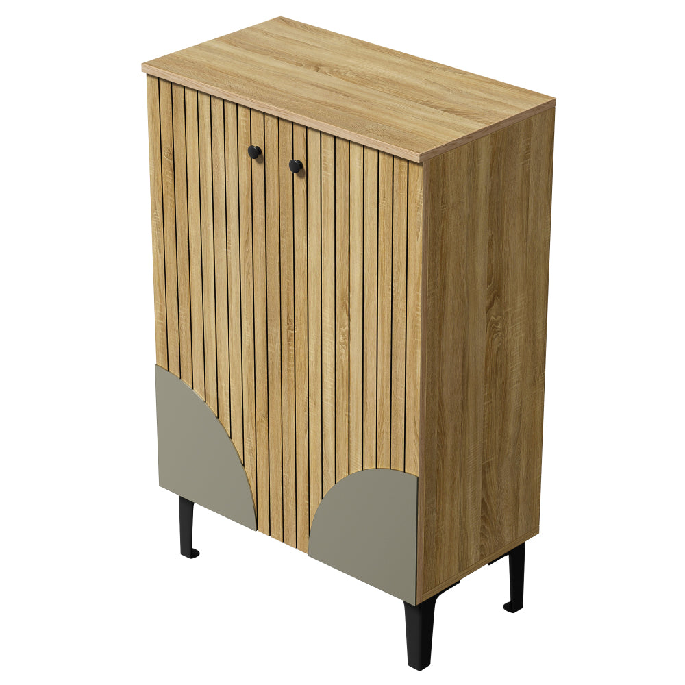 Schoenenkast – Schoenenrek – Schoenenkastje – Schoenopberger – Schoenmeubel – Modern – Ruimtebesparend – MDF Met Zwart Metalen Frame – 60x32x94 cm – Meerdere Planken – Deuren