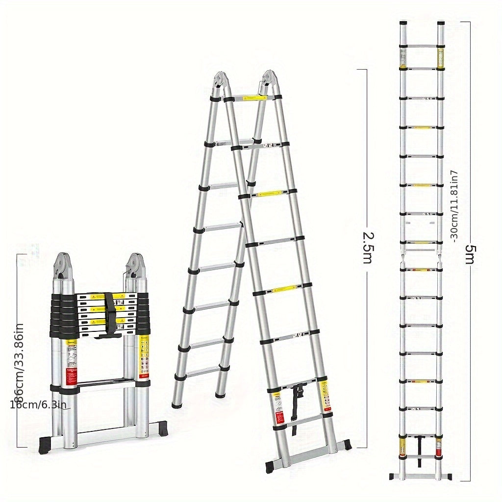 Uitklapladder – Vouwladder – Uitschuifladder – Telescopische Ladder – Trapladder – 5 Meter Lengte – Lichtgewicht Aluminium – Max Belastbaarheid 150 kg