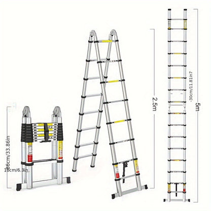 Uitklapladder – Vouwladder – Uitschuifladder – Telescopische Ladder – Trapladder – 5 Meter Lengte – Lichtgewicht Aluminium – Max Belastbaarheid 150 kg