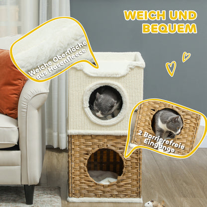 Krabpaal – Kattenboom – Kattenkrabpaal – Krabmeubel – Kattenhuis – 75,5 cm Hoog – Pluche Bekleding met Kattenhol