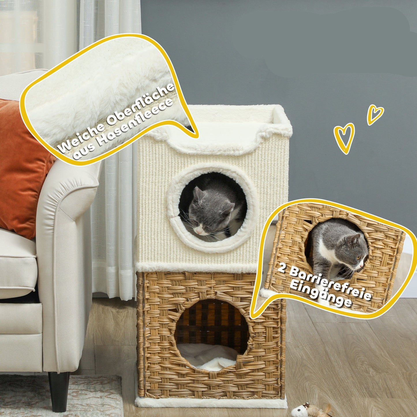 Krabpaal – Krabton – Kattenmeubel – Klimpaal – Kattenhut – Drie Niveaus Met Kussen – Stabiel Met Sisal Krabpaal – Crèmekleurige Krabpaal 75,5 cm Hoog
