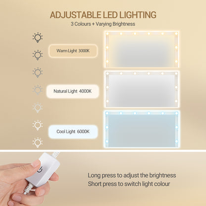 Kaptafel – Make-up Tafel – Dressoir – Toillet Tafel – Beautytafel – Grote HD Spiegel – 3-Kleurige LED Verlichting – 5 Laden & 2 Kastjes – Wit – 40x108x149 cm