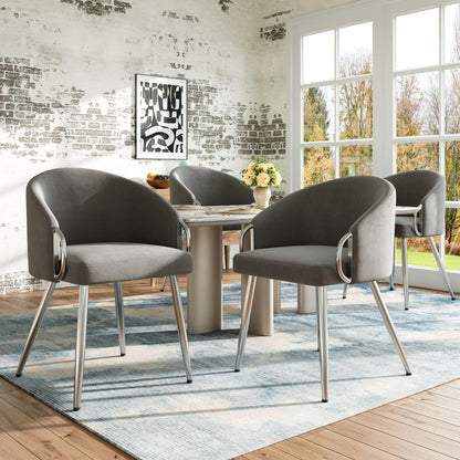 Velours Stoelen – Eetkamerstoelen – Bureaustoelen – Slaapkamerstoelen – Design Stoelen – Grijs Metaal – 8 cm Dikke Schuimvulling – Verstelbare Metalen Poten