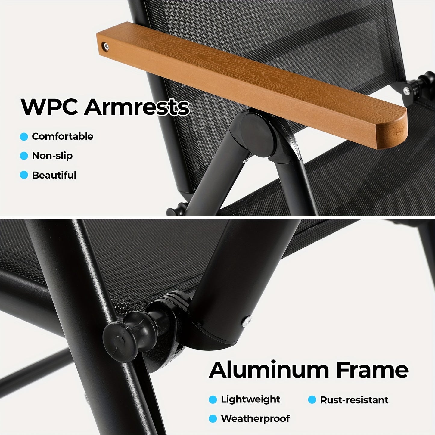Campingstoel – Klapstoel – Vouwstoel – Tuinstoel – Kampeerstoel – Aluminium Frame – 7-standen Verstelbare Rugleuning – Set van 2