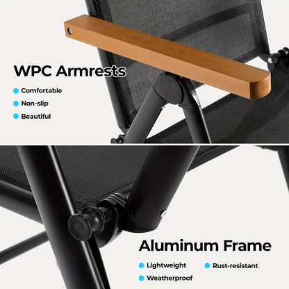 Campingstoel – Klapstoel – Vouwstoel – Tuinstoel – Kampeerstoel – Aluminium Frame – Verstelbare Rugleuning 7 Standen – Set van 2 – WPC Armleuningen – Ademend Zitvlak – Diepgrijs