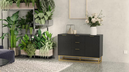 Buffet – Dressoir – Kast – Opbergmeubel – Sideboard – Zwart – Gouden Metalen Accenten – Veelzijdige Opbergruimte Met Verstelbare Planken – Compact Formaat 120x40x76 cm