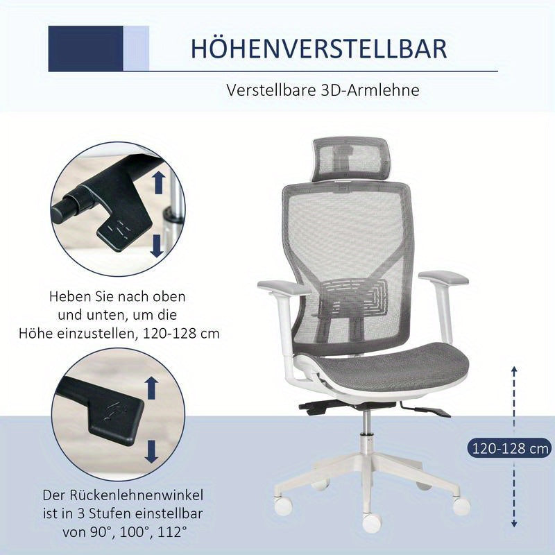 Ergonomische Bureaustoel – Kantoostoel – Werkstoel – Gamestoel – Computestoel – Verstelbare Lendesteun en Hoofdsteun – Ademend Mesh Met Metaal Frame
